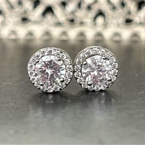 Sterling Silver Round Cut CZ Halo Earrings